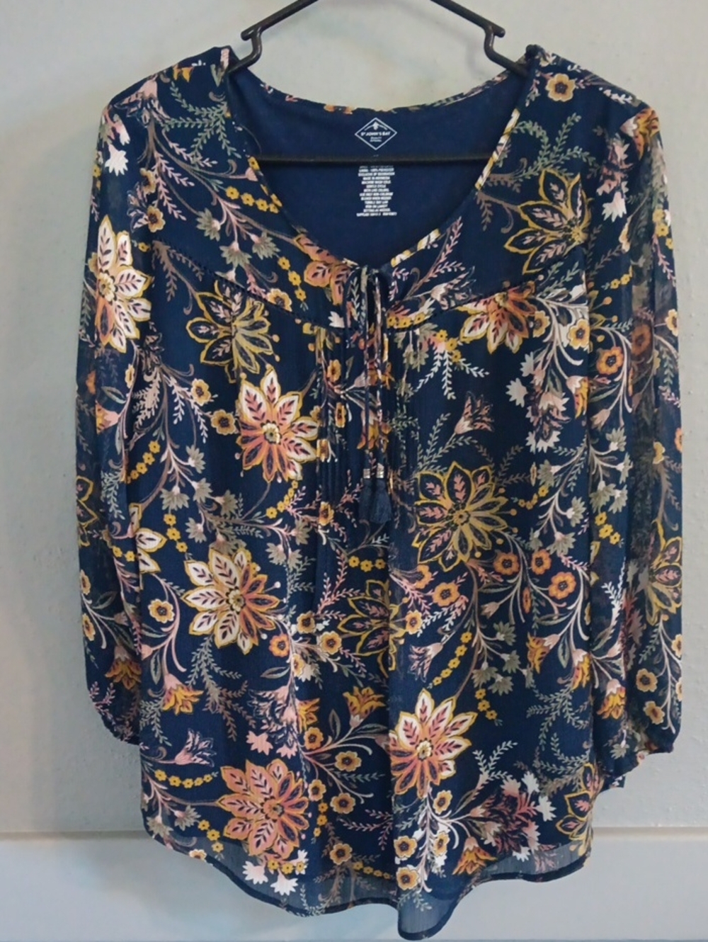 St. John's Bay Navy Floral Peasant Blouse